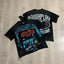ROUGHPLAY Heavyweight Washed Graphic Tee - Cyber Skeleton & Globe Logo Vintage T-Shirt