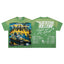 MAJESTIK Cyber Yacht World Tour Graphic T-Shirt Unisex Acid Wash Green Y2K Futuristic Skyline Oversized Streetwear Short Sleeve Top