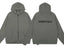Fog Essentials Grey Oversized Full‑Zip Hoodie With Back “ESSENTIALS” Logo Print