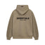 Fog Essentials Bold Black‑Print Khaki Oversized Cropped‑Hem Hooded Sweatshirt