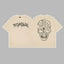 Revenge Arch Logo & Geometric Shattered Skull Graphic Short Sleeve T-Shirt Beige