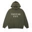 Fog Essentials Olive‑Green Oversized Hoodie White “FEAR OF GOD STATE” Chest Logo