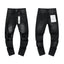 Double‑Knee Ripped Black Slim Denim Jeans Streetwear Pants