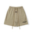 Fog Essentials Khaki Sweat Shorts Elastic Waist Drawstring Logo Print Streetwear Casual Shorts