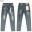 Distressed Jeans With Red Plaid Patch & Splatter Details