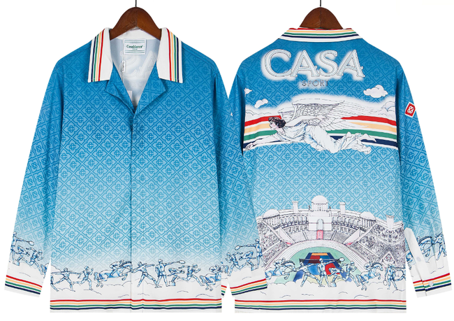 Casablanca Blue Monogram & Bridge Silk-Style Shirt - Blue Hover Image