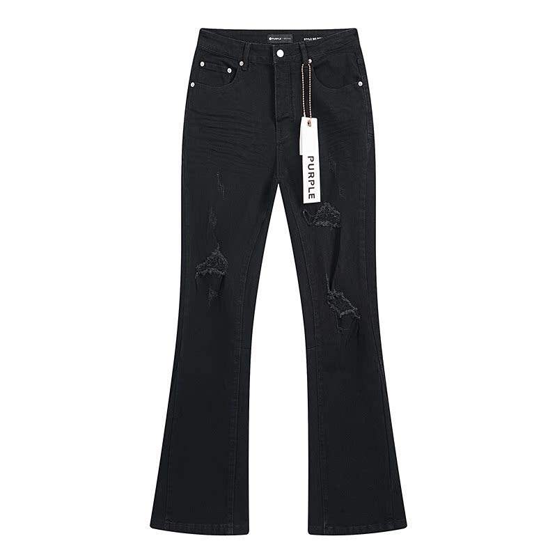 Purple Brand Black Ripped Distressed Flare‑Leg Denim Jeans