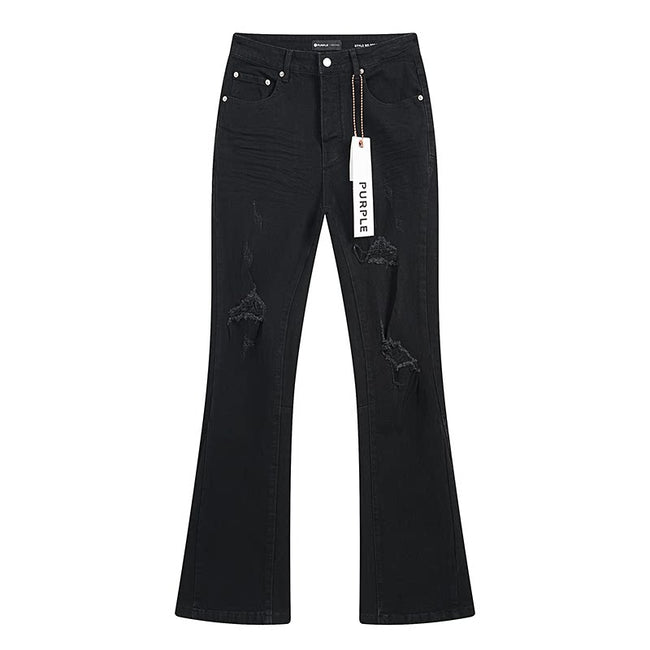 Purple Brand Black Ripped Distressed Flare‑Leg Denim Jeans Hover Image