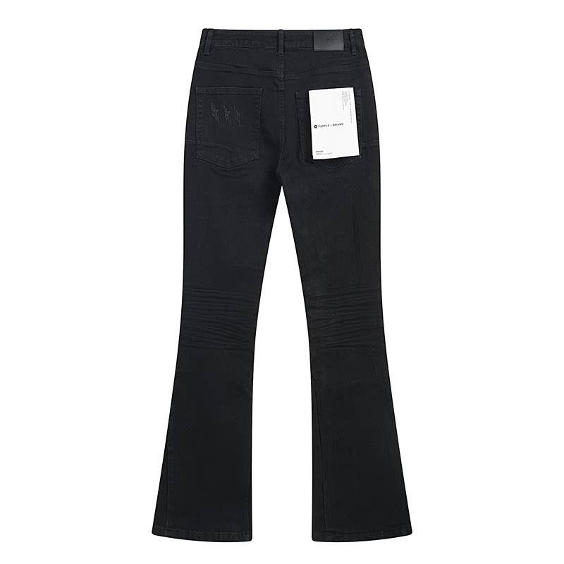 Purple Brand Black Ripped Distressed Flare‑Leg Denim Jeans