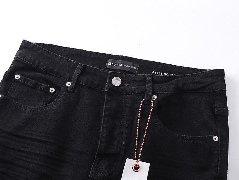 Purple Brand Black Ripped Distressed Flare‑Leg Denim Jeans