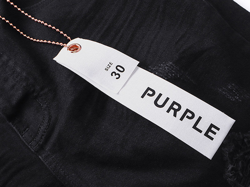 Purple Brand Black Ripped Distressed Flare‑Leg Denim Jeans