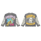 ROUGHPLAY Distressed Cyber Character Graphic Long Sleeve Shirt Unisex Washed Grey Oversized Streetwear Crewneck Top