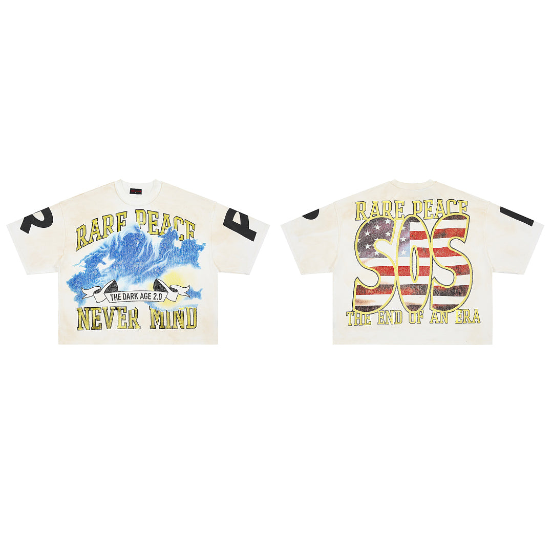 RARE PEACE The Dark Age 2.0 Never‑Mind Rhinestone Cropped Oversized T‑Shirt