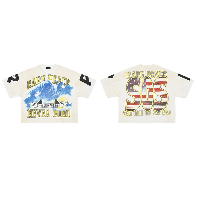 RARE PEACE The Dark Age 2.0 Never‑Mind Rhinestone Cropped Oversized T‑Shirt Hover Image