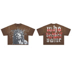 RARE PEACE Crown‑of‑Thorns Jesus Rhinestone Cropped Oversized T‑Shirt