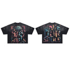 RARE PEACE No Longer Human Rhinestone Graphic Cropped Oversized T‑Shirt