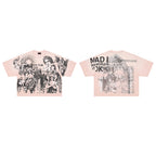 RARE PEACE Angel Collage Vintage Cropped Oversized T‑Shirt