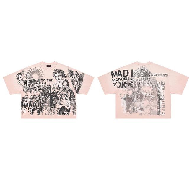 RARE PEACE Angel Collage Vintage Cropped Oversized T‑Shirt Hover Image