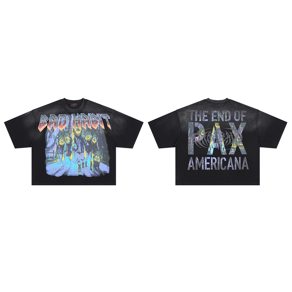 RARE PEACE Bad Habit Monster Parade Graphic Cropped Oversized T‑Shirt