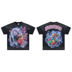 JELLYBEAN Cyborg Skull Jelly Bean Splash Graphic Oversized T‑Shirt