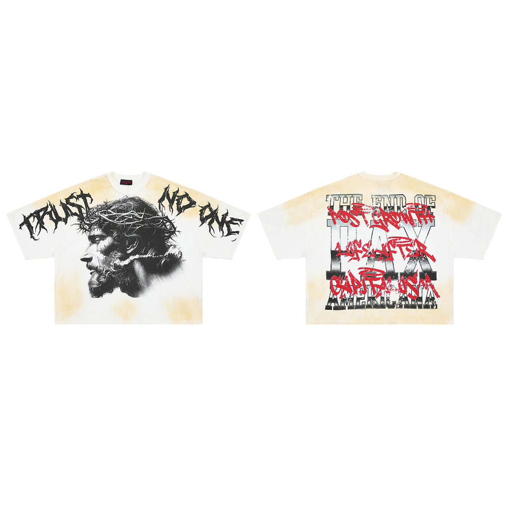 RARE PEACE Trust No One Crown‑of‑Thorns Cropped Oversized T‑Shirt
