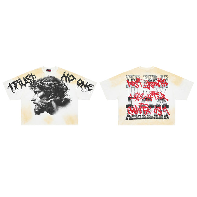 RARE PEACE Trust No One Crown‑of‑Thorns Cropped Oversized T‑Shirt Hover Image
