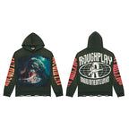 ROUGHPLAY Heavyweight Graphic Hoodie - Cyber Wave & Orange Sleeve Typography