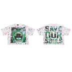 RARE PEACE Screaming Zombie Rhinestone Cropped Oversized T‑Shirt