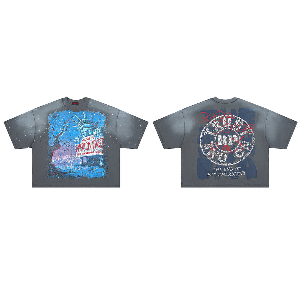 RARE PEACE Horror‑Statue‑of‑Liberty Cropped Oversized T‑Shirt