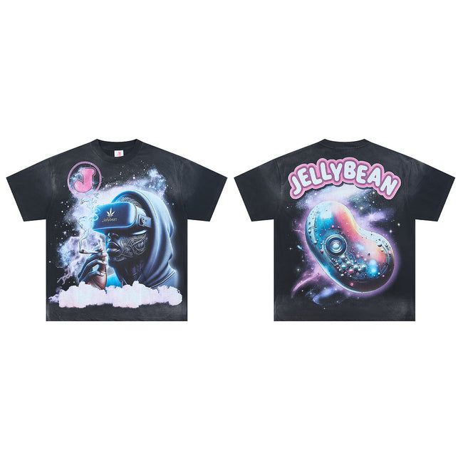 JELLYBEAN Hooded VR‑Man Galaxy Graphic Oversized T‑Shirt Hover Image