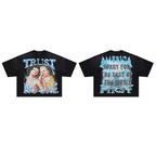 RARE PEACE Trust No One Vintage‑Angel Cropped Oversized T‑Shirt