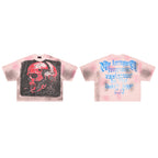 RARE PEACE Headset‑Skull Rhinestone Cropped Oversized T‑Shirt
