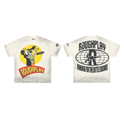 ROUGHPLAY Heavyweight Distressed Graphic Tee - Yellow Moon Cartoon Skeleton Hover Image