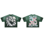 RARE PEACE Blind‑Folded Statue of Liberty Rhinestone Cropped Oversized T‑Shirt