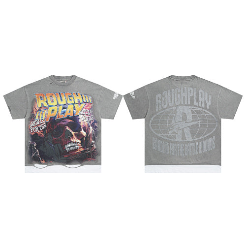 ROUGHPLAY Heavyweight Layered Graphic Tee - Faded Grey Skull & Lightning Hover Image
