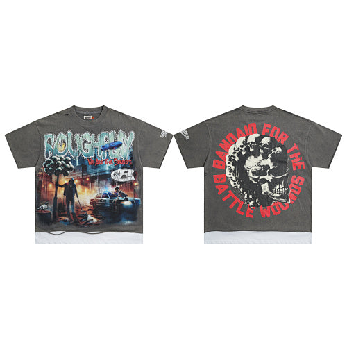 ROUGHPLAY Heavyweight Layered Graphic Tee - Apocalyptic Blimp & Mohawk Skull Hover Image
