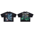 RARE PEACE Distorted Statue‑of‑Liberty Patch Graphic Cropped Oversized T‑Shirt