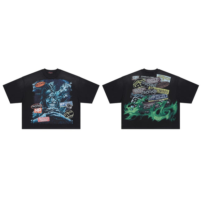 RARE PEACE Distorted Statue‑of‑Liberty Patch Graphic Cropped Oversized T‑Shirt Hover Image