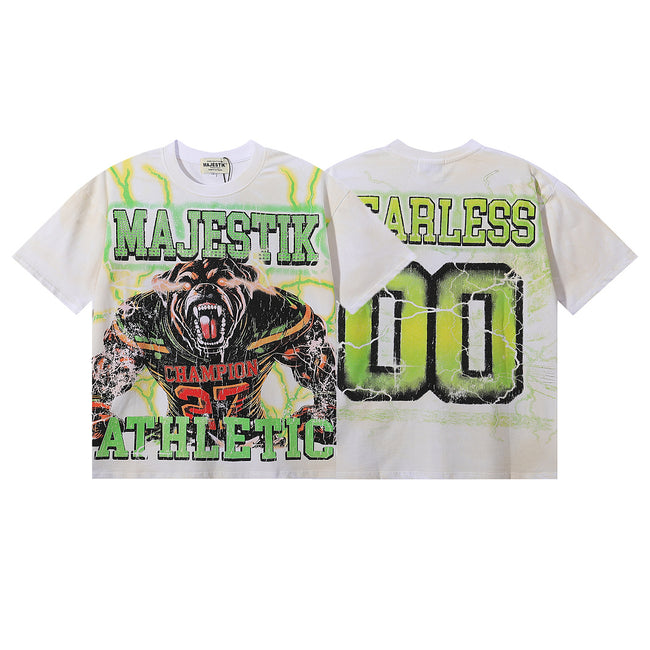 MAJESTIK Fearless Gorilla Graphic T-Shirt Unisex Off-White Y2K Electric Green Lightning Oversized Athletic Streetwear Short Sleeve Top Hover Image