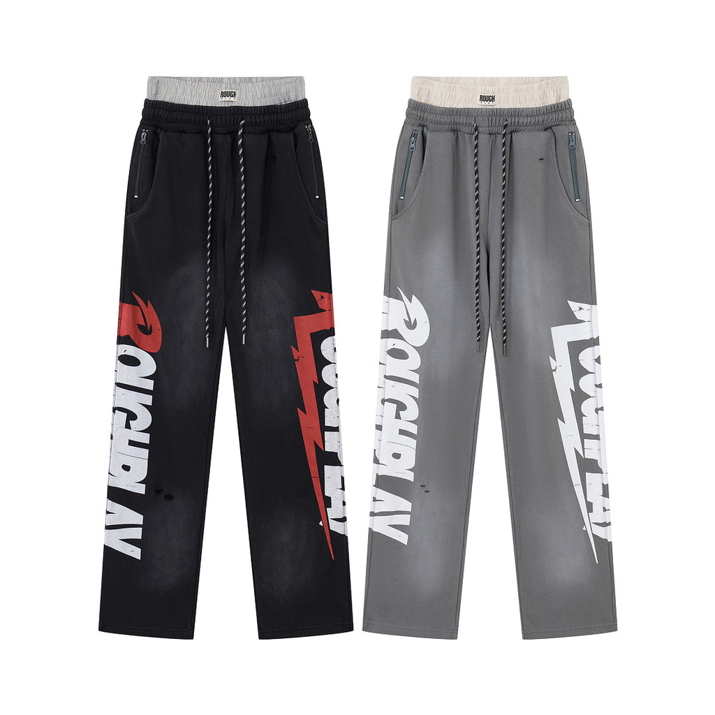 ROUGHPLAY Heavyweight Washed Sweatpants - Lightning Bolt Logo & Double Waistband