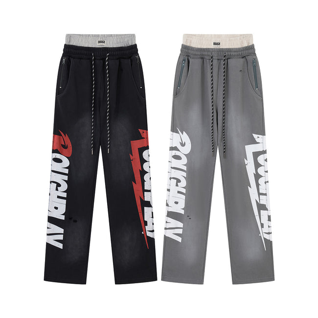 ROUGHPLAY Heavyweight Washed Sweatpants - Lightning Bolt Logo & Double Waistband Hover Image