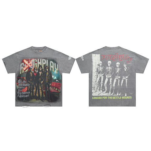 ROUGHPLAY Heavyweight Distressed Graphic Tee - Punk Rock Band & Vintage Poster