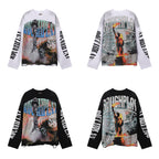 ROUGHPLAY Distressed Statue of Liberty Graphic Long Sleeve Shirt Unisex Vintage Oversized Streetwear Crewneck Top