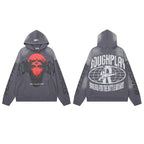 ROUGHPLAY Heavyweight Rhinestone Graphic Hoodie - Crimson Statue Bust & Tonal Globe