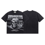 MAJESTIK Grim Reaper Skeleton Graphic T-Shirt Unisex Acid Wash Black Y2K Cyber Gothic Heavyweight Oversized Streetwear Short Sleeve Top