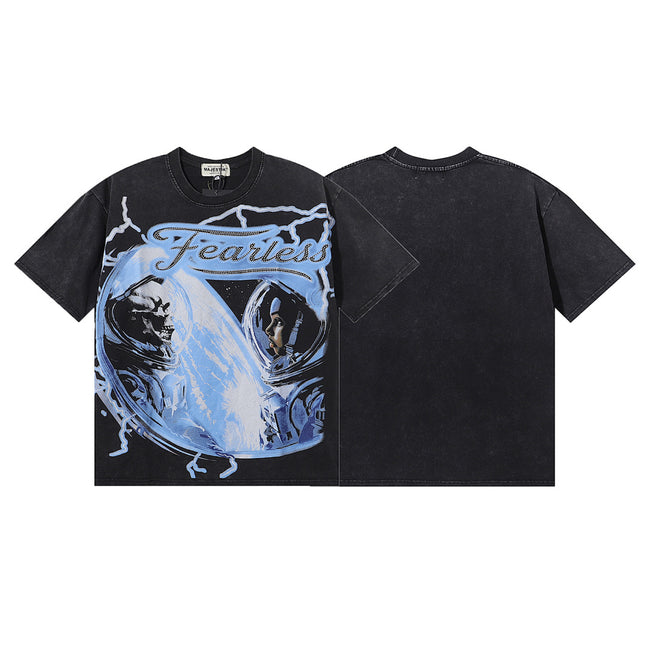 MAJESTIK Electric Lightning Fearless Graphic T-Shirt Unisex Acid Wash Black Y2K Cyber Graphic Oversized Streetwear Short Sleeve Top Hover Image