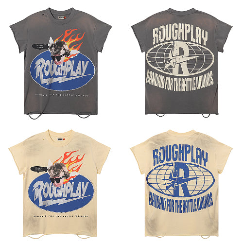 ROUGHPLAY Heavyweight Distressed Graphic Tee - Flame Oval Emblem Hover Image