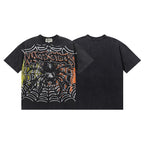 MAJESTIK Giant Spider Web Graphic T-Shirt Unisex Acid Wash Black Y2K Gothic Streetwear Oversized Short Sleeve Top