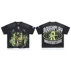 ROUGHPLAY Heavyweight Layered Graphic Tee - Cyber Acid Creature & Lime Globe