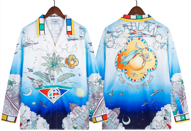 Casablanca Celestial Night Sky & Palm Silk-Style Shirt - Blue / White Hover Image